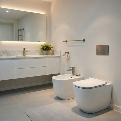 Sanitari filomuro WC e Bidet in Ceramica Copriwater soft-close Ceramiche Dolomite serie ALBA - Bianco Opaco (1/5)