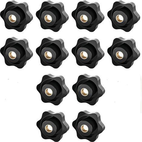 Bouton de Serrage - Écrou Moleté M6 - Poignée Étoile Sans Outil - Pour Mobilier et Équipement Industriel - Noir - 12 Pièces (1/5)