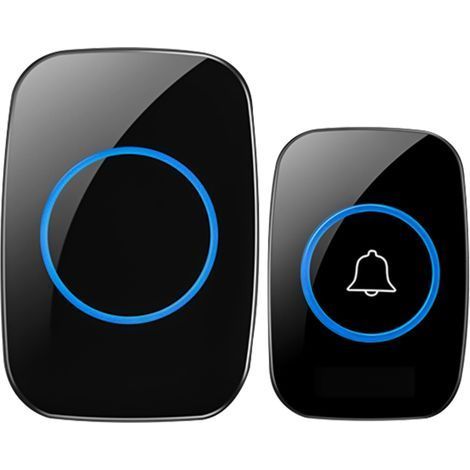 Set di campanello senza fili nero impermeabile, portata wireless di 300 metri, campanello per porta d'ingresso con 60 melodie, 5 livelli di volume e display a LED. (1/5)