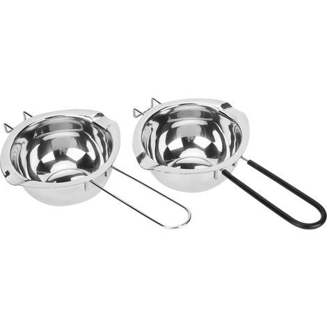 Lot de 2 pots fondue 400ml en acier inoxydable pour beurre chocolat fromage, ustensiles de cuisine argent noir (1/5)