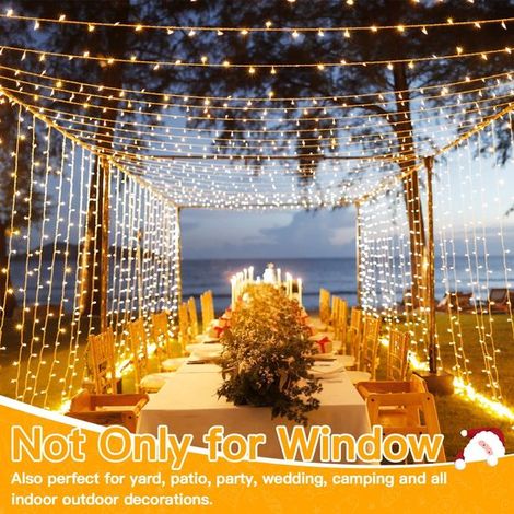 300 LED-Weihnachts-Lichterkette 3 m x 3 m IP65 wasserdichte Outdoor-Lichterkette mit Fernbedienung und Timer 8 Modi USB-Wasserfall-Fensterlichter weiß (1/5)