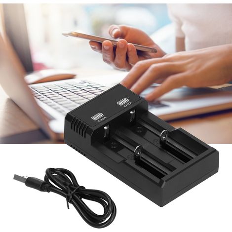 Universelles Ladegerät für 18500- und 26650-Lithiumbatterien mit 2 USB-Anschlüssen, Schnellladefunktion und Kontrollleuchte. (1/5)