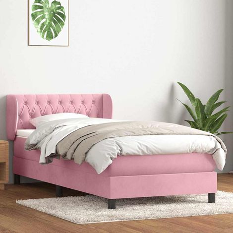 Sommier à lattes de lit avec matelas rose 90x210 cm velours (1/5)