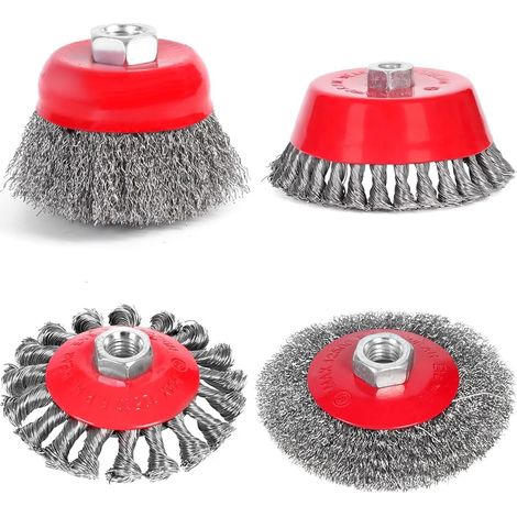 Brosse métallique pour meuleuse d'angle avec filetage M14, brosse conique de 75 mm et brosse ronde de 100 mm en fil d'acier pour décaper, nettoyer et poncer pour le travail des métaux (1/5)