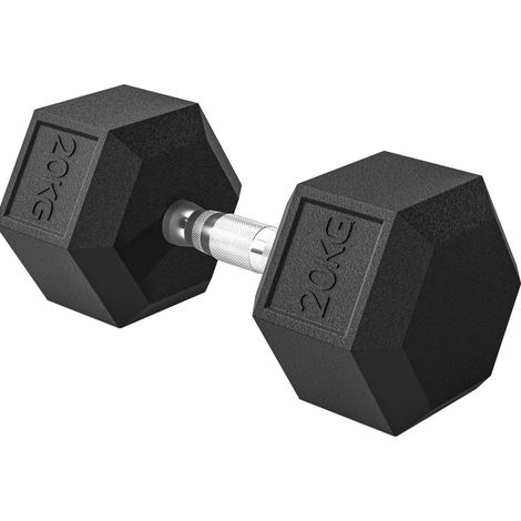 Mancuerna hexagonal de hierro fundido 1 x 20 kg con mango moleteado, negro, OKWISH (1/5)