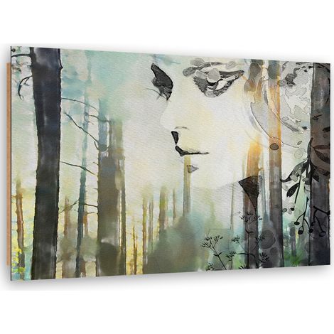 Quadro deco panel, Un volto astratto di una donna nella foresta - 60x40 (1/5)
