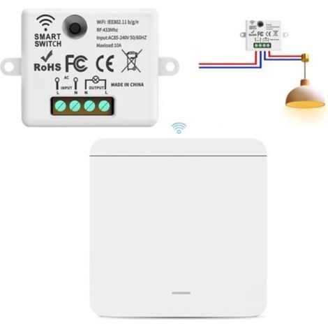 Interrupteur fil avec récepteur, 433 MHz, AC85-265 V, interrupteur va-et-vient fil, interrupteur d'éclairage fil, aucun câblage requis (1/5)
