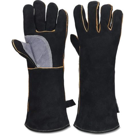 Guanti ignifughi ad alta temperatura, in pelle, con cuciture in Kevlar, adatti per camini, stufe, forni, griglie, saldatura, barbecue, MIG, guanti isolanti termici (1/4)