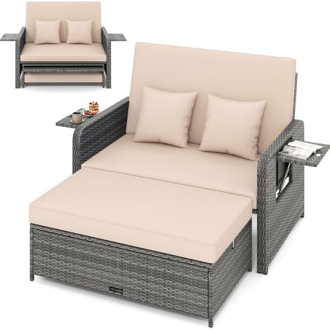 CASART PE Wicker Daybed w/Adjustable Backrest 2PCS Patio Rattan Furniture Set (1/5)