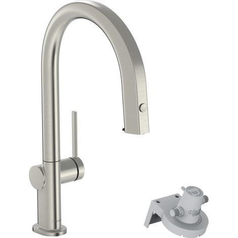 Hansgrohe Aqittura M91 - Miscelatore da lavello, con bocca di erogazione estraibile e dispositivo di filtraggio, simil inox 76803800 (1/5)