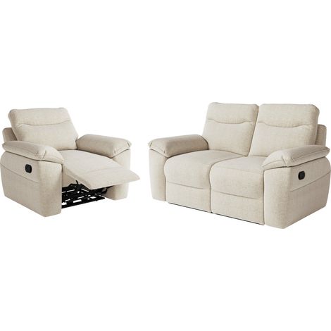 PACK - Canapé de relaxation ROSS manuel 2 places et fauteuil en tissu texturé 3D - Beige