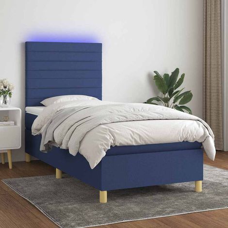 Cama box spring colchón y luces LED tela azul 100x200 cm (1/5)