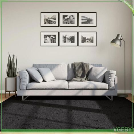 375560 Tapis OVIEDO à poils courts noir 200x200 cm (1/5)