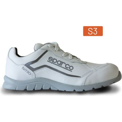 Sparco scarpe antinfortunistiche Nitro Hannu S3 Bianca Tg.37 calzature di sicurezza stile running in pelle liscia idrorepellente con puntale Bianco 37