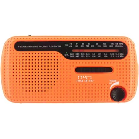 Radio portatile a energia solare con manovella, 1200 mAh, USB, altoparlante di emergenza per esterni, stereo portatile, arancione