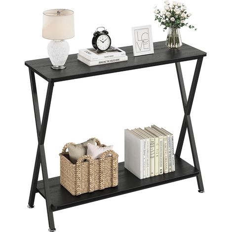 Console d'Entrée 80 cm, Table Console Étroite Style Ferme 2Niveaux avec Étagère, Table d’Entrée/Salle de Passage pour Salon, Noir (1/5)