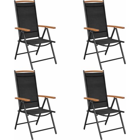 Lot de 4 Chaises de jardin et de camping pliables, Chaises de relaxation, Aluminium et textilène Noir OIB4832E (1/5)