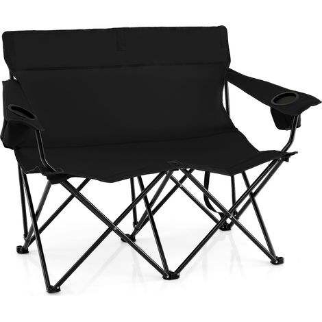COSTWAY Oversized Double Camping Chair 2-Person Heavy Duty Lawn Chair-Black (1/5)