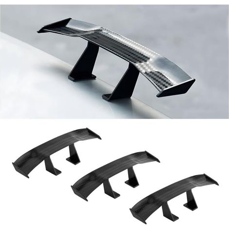 3PCS Mini Aileron de Voiture, Multifonctionnel Aile de Queue de Voiture, Universel Mini Aile de Becquet, sans Perforation Texture en Fibre de Carbone pour la Décoration(Noir) (1/5)
