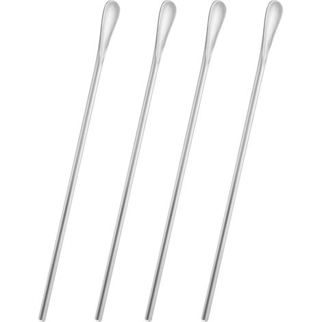 BRAVIX Cuillère à mélanger le café en acier inoxydable à long manche, bâtonnet à cocktail et bâtonnet à mélanger le thé glacé. Longueur 22 cm/8,66 pouces, argent, 4 pièces
