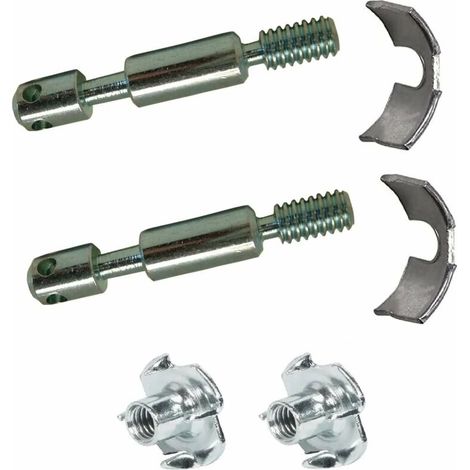– Kit complet 2x goujons d'assemblage 6mm x 50mm – 4 trous – 2 écrous à griffes M6 acier – 2 étriers ouverts pour assemblage meuble (1/4)