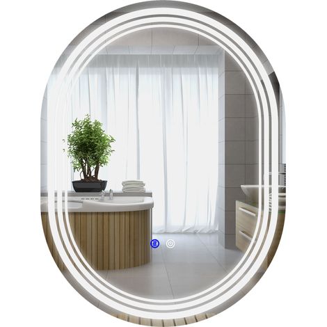 Miroir de salle de bain avec lumière 70 x 50 cm 3 couleurs de lumière, IP44, horizontal/vertical, fonction anti-brouillard, fonction mémoire