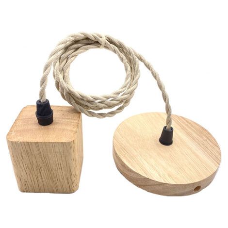 RHG Douille de Suspension Support de Lampe Cordon Électrique et Monture de Plafonnier pour Bricolage de Luminaire en Bois avec Fil de 100cm Adapté, CarrÉ (1/5)