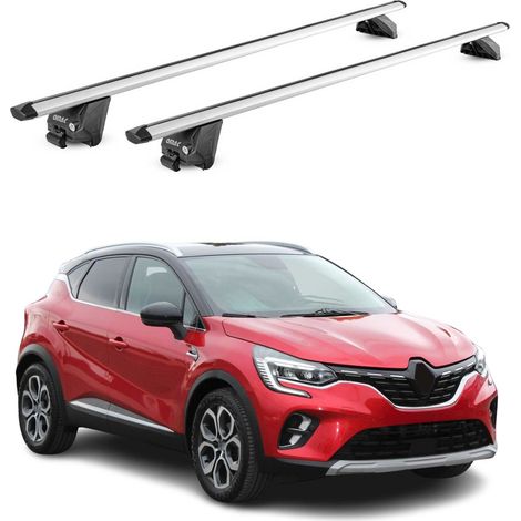 OMAC Barres de toit aluminium certifiées TÜV pour Renault Captur II 2019-2026 – Pour rails de toit intégrés – Rainure en T – Charge max 100 kg – 2 antivols Argent (1/5)