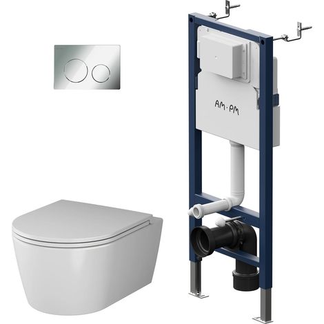 AM.PM Wand-WC spülrandlos Set mit Vorwandelement Komplettset Unterputz Spülkasten Vorwandspülkasten Keramik Unterputzspülkasten Schüssel Drückerplatte (1/5)