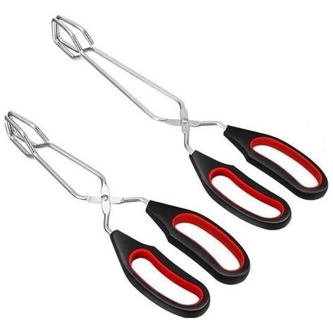 Pinze da barbecue in 2 pezzi (nere e rosse) - Manici antiscivolo - Resistenti al calore - Nere e rosse (1/4)