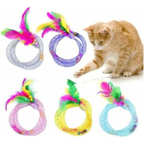 5 jouets pour chat, plumes colorées et tubes extensibles avec grelots, idéal pour chasser et jouer (1/5)