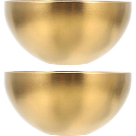 Lot de 2 bols à riz/nouilles monocouches en acier inoxydable, récipients à salade pratiques-12.10X12.10X5.80CM-Golden (1/3)