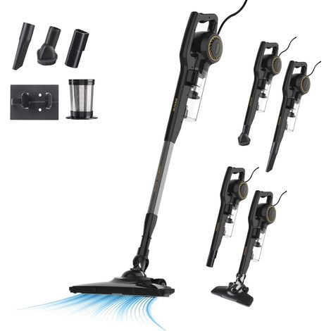Aspirateur balai 3 en 1 600W, aspirateur à main et aspirateur à lance, câble de 6m, aspirateur cyclone, adapté à toutes les surfaces, noir (1/5)
