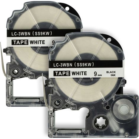 vhbw 2x Label Tape compatible with Epson Prifia OK300, OK500P, OK200, OK900P, OK720 Label Printer 8m x 9 mm, Black on White (1/4)