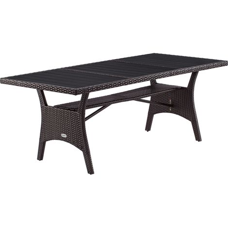 Casaria Poly Rattan Dining WPC Table 190x90x75cm Weather-Resistant Garden Patio Furniture - Black, Brown, Cream, Grey  Brown (1/5)