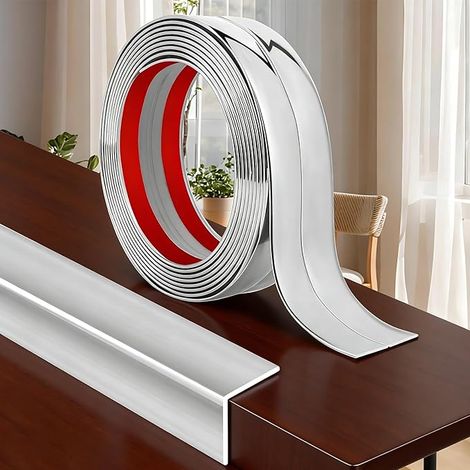 Baguette d'angle en PVC autocollante pour coins muraux, protection et décoration, matériau flexible polyvalent pour bureau, maison, projets de bricolage (argenté) (1/5)