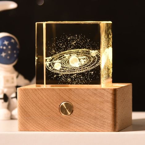 Veilleuse Boule Cristal 3D - Boule Verre 5 cm - Base Bois LED Chaude - Décoration Table Chambre Salon - 1 Pièce (1/4)