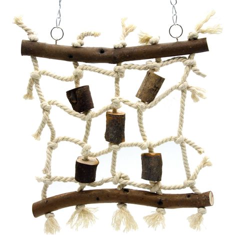 [NON UTILIZZATO] Giocattolo per uccelli, gioco da arrampicata per uccelli, blocchi di cuoio e legno e rete da arrampicata in corda di cotone, 40 x 25 cm (1/4)