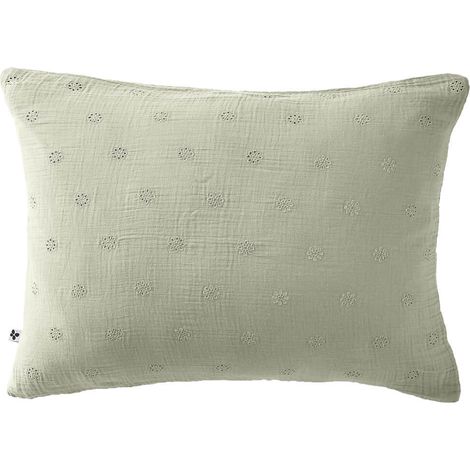 OUREA MOTIF - Taie d'Oreiller 50x70cm Gaze de Coton Vert d'Eau à Fleurs Ajourées (1/5)
