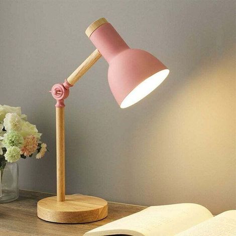 Tigrezy Lampe de table moderne nordique protection des yeux chambre lampe de chevet lampe de bureau industrielle réglable E27 veilleuse pour enfants bureau d'étude (rose) (1/4)
