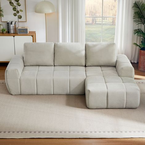 Ensemble de canapés d'angle modulaires en forme de L, canapé d'angle en velours côtelé à larges côtes avec coussins d'assise à ressorts, canapé d'intérieur modulable sans assemblage, charge maximale d (1/5)