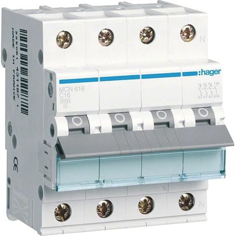 Hager MCN616 disjoncteur miniature C-Typ 4 pôles blanc (1/3)