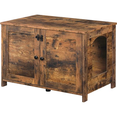 Niche pour Chat, Armoire pour Chat, Maison de Toilettes avec Doubles Portes, avec Interne Planche réglable, Cadre en Bois Robuste, pour Salon, Entrée, Couloir, Marron Rustique EBF03MW01G1 (1/5)