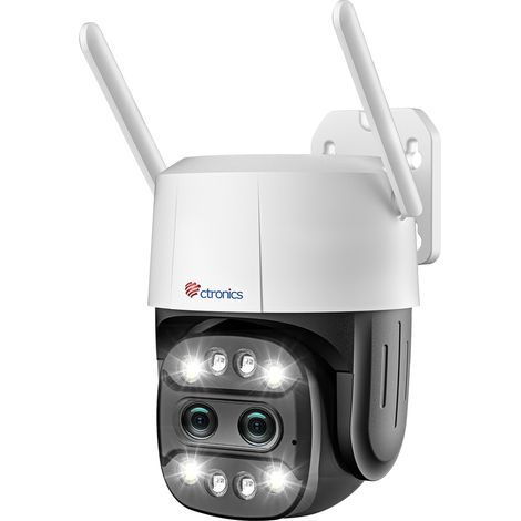 Ctronics PTZ Caméra Surveillance WiFi Extérieure avec 2 Objectif, Zoom Hybride 6X, Suivi Auto avec Zoom Auto, Détection Humaine, Vision Nocturne Couleur Blanc (1/5)