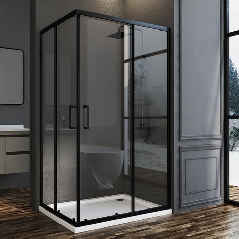 Duschkabine Schwarz 100x80cm Eckeinstieg Schiebetür 6mm ESG Sicherheitsglas Eckeinstieg Duschabtrennung Doppel Schiebetür, Duschwand Höhe 185cm
