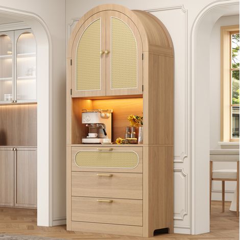 Armario alto 80/35/180 cm con puertas de ratán, LED regulable y gran capacidad (1/5)