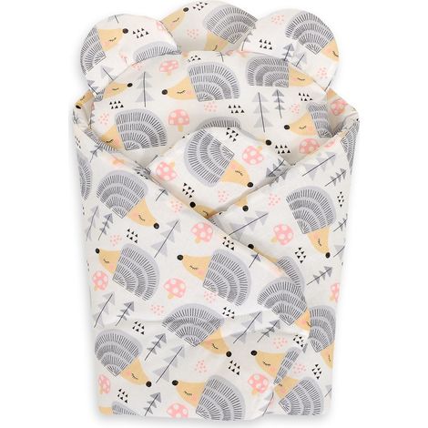 Couverture d'emmaillotage pour poupée avec un oreiller en forme d'ours en peluche - hérissons gris (1/4)