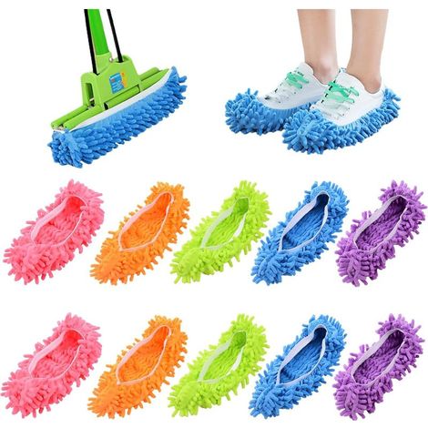 Lot de 5 chaussons serpillère microfibre lavables, chaussures de nettoyage sol réutilisables pour maison (1/5)