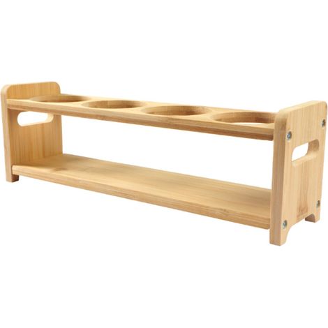 Étagère à épices et bouteilles d'huile en bambou et bois, 4 trous ronds, multifonction, antidérapant, gain de place, cuisine, 1 pièce (1/4)