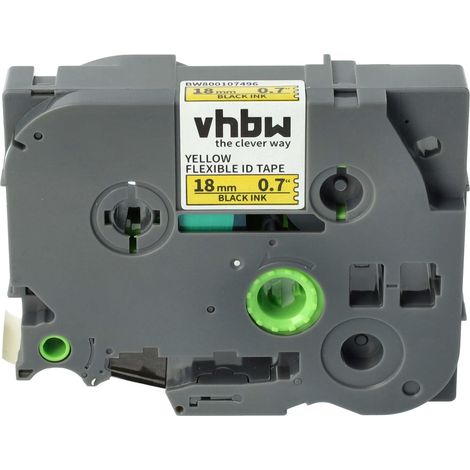 vhbw Label Tape compatible with Brother PT H 500 Li, 9800 PCN, E 500 VP, H 500 Label Printer 8m x 18 mm, Black on Yellow, Flexible (1/4)